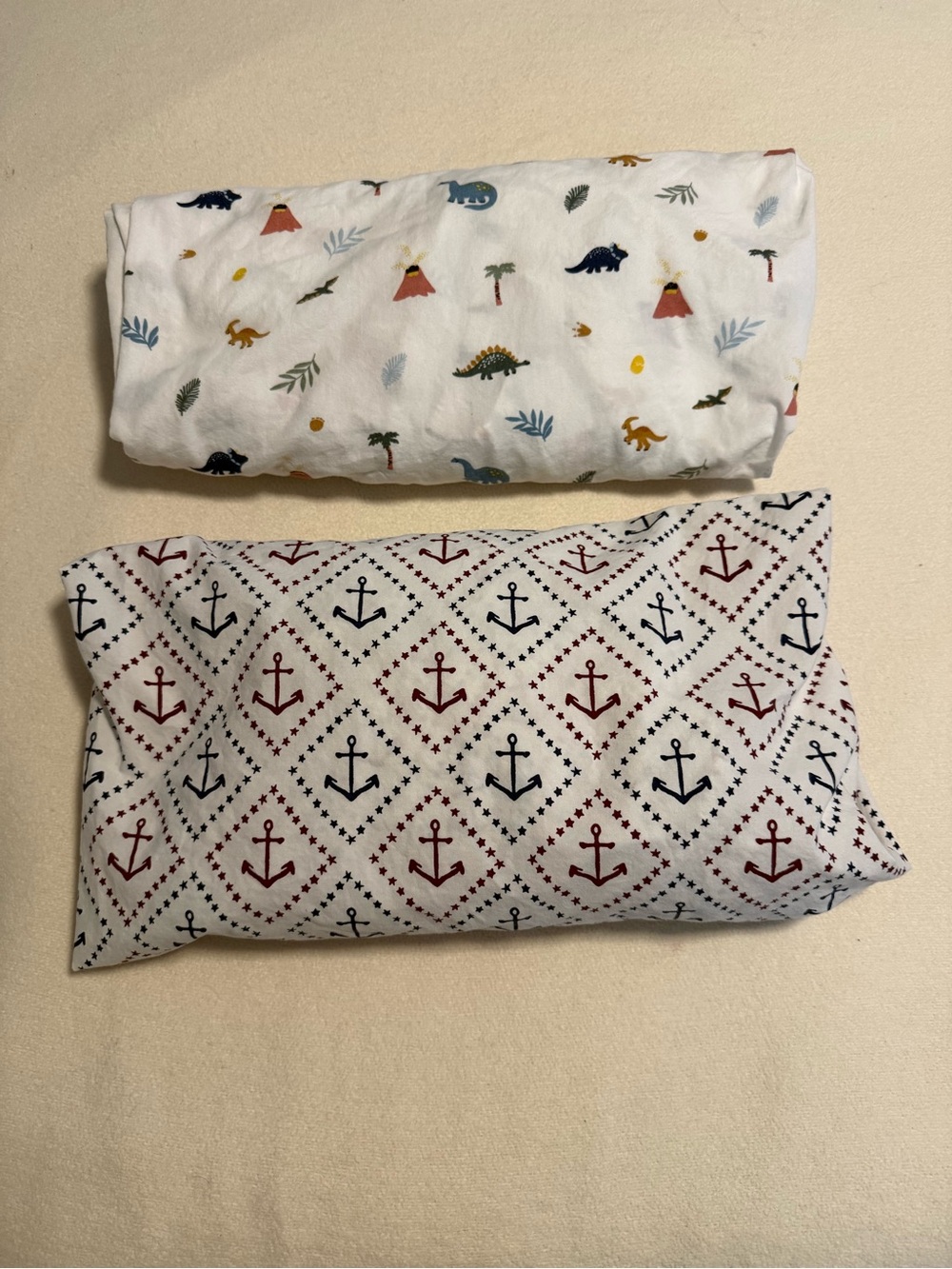 Lot of 2 Baby Crib Fitted Sheets Cloud Island Dinosaurs & Pottery Barn Anchors
